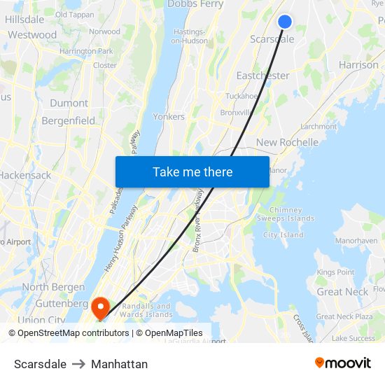 Scarsdale to Manhattan map