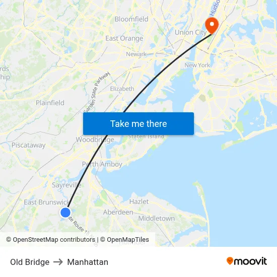 Old Bridge to Manhattan map