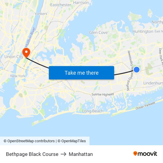 Bethpage Black Course to Manhattan map