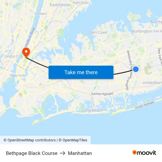 Bethpage Black Course to Manhattan map