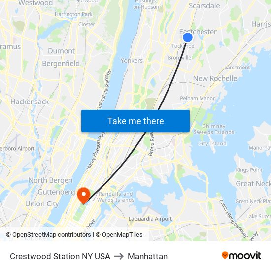 Crestwood Station NY USA to Manhattan map