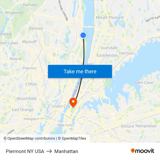Piermont NY USA to Manhattan map