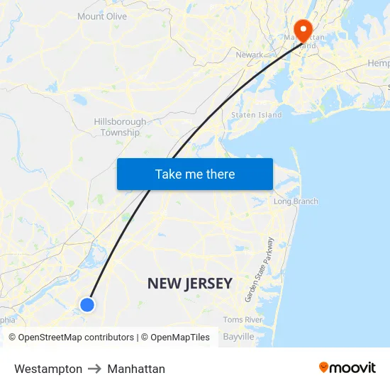 Westampton to Manhattan map
