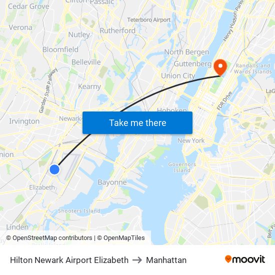 Hilton Newark Airport Elizabeth to Manhattan map
