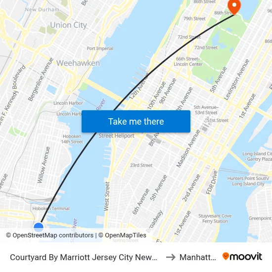 Courtyard By Marriott Jersey City Newport to Manhattan map
