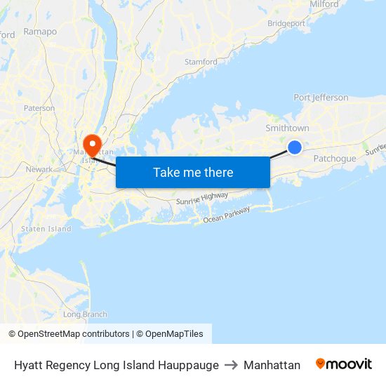 Hyatt Regency Long Island Hauppauge to Manhattan map