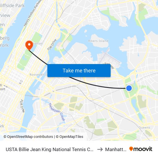 USTA Billie Jean King National Tennis Center to Manhattan map