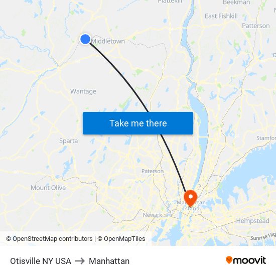 Otisville NY USA to Manhattan map
