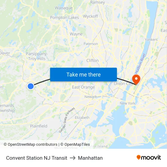 Convent Station NJ Transit to Manhattan map