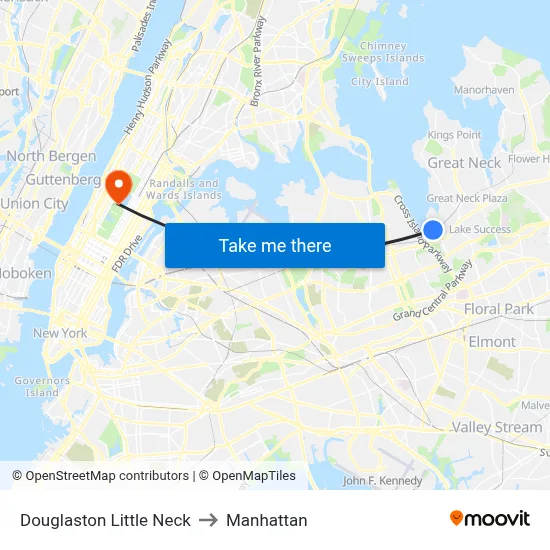 Douglaston Little Neck to Manhattan map