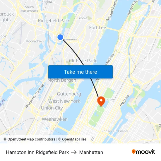 Hampton Inn Ridgefield Park to Manhattan map