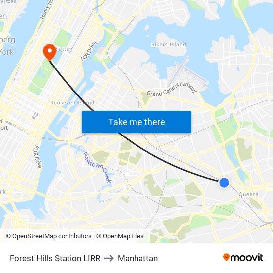Forest Hills Station LIRR to Manhattan map