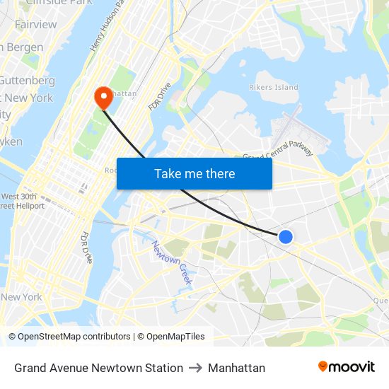 Grand Avenue Newtown Station to Manhattan map