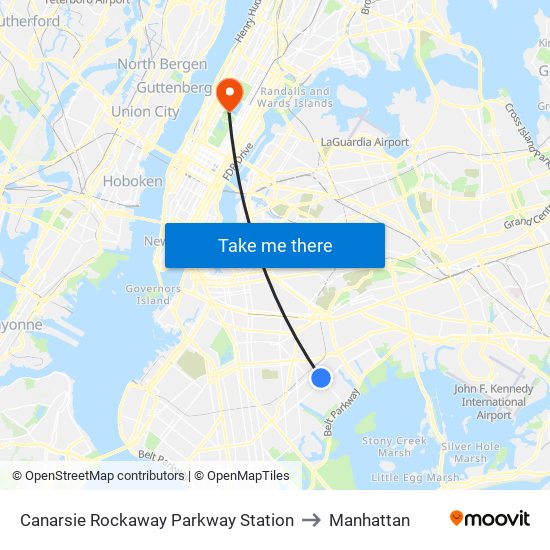 Canarsie Rockaway Parkway Station to Manhattan map