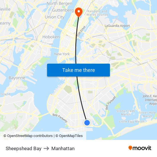 Sheepshead Bay to Manhattan map