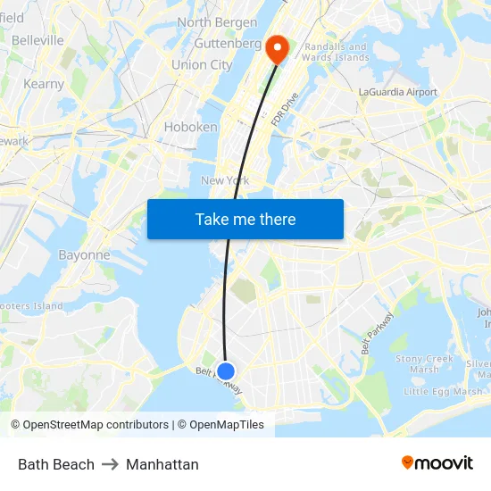 Bath Beach to Manhattan map