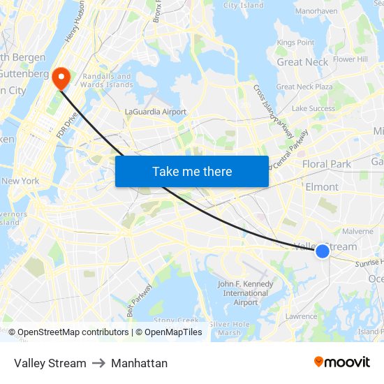 Valley Stream to Manhattan map