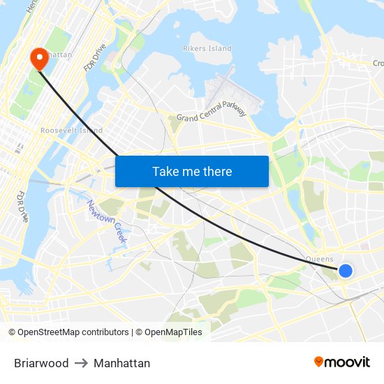 Briarwood to Manhattan map