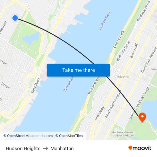 Hudson Heights to Manhattan map