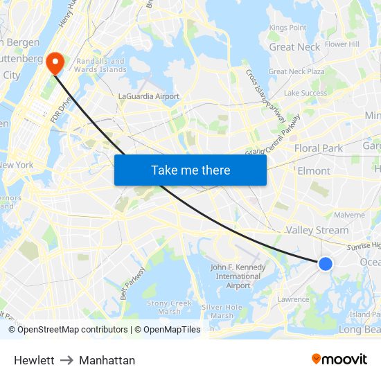 Hewlett to Manhattan map