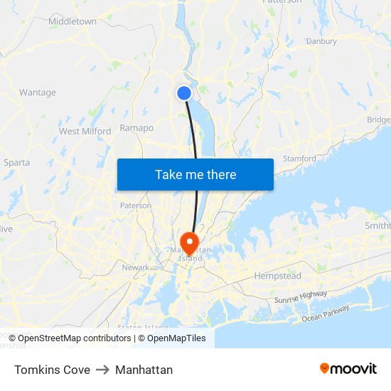 Tomkins Cove to Manhattan map