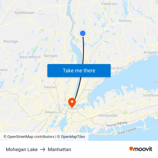 Mohegan Lake to Manhattan map