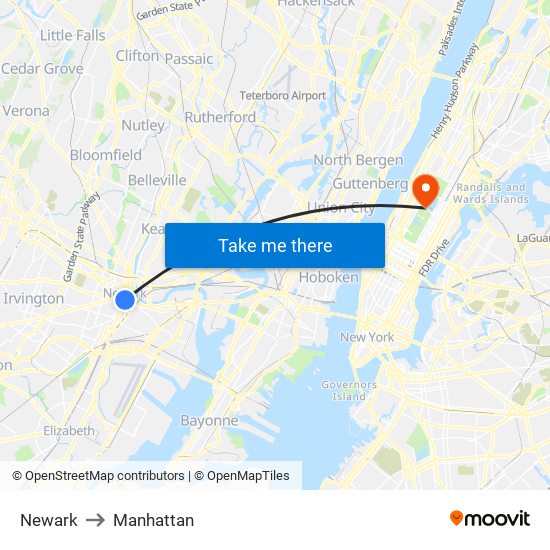 Newark to Manhattan map