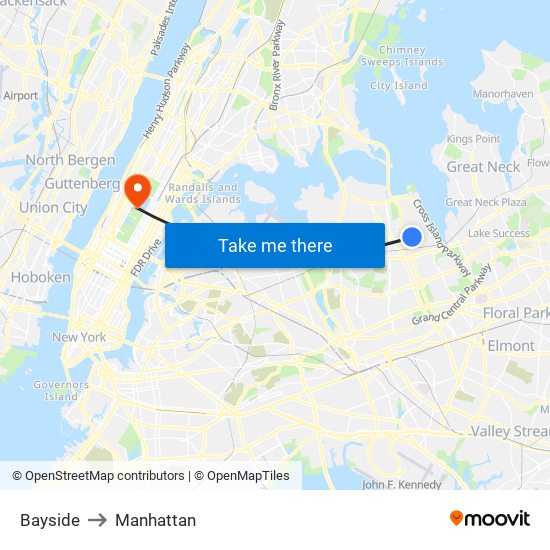 Bayside to Manhattan map
