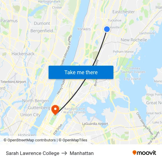 Sarah Lawrence College to Manhattan map