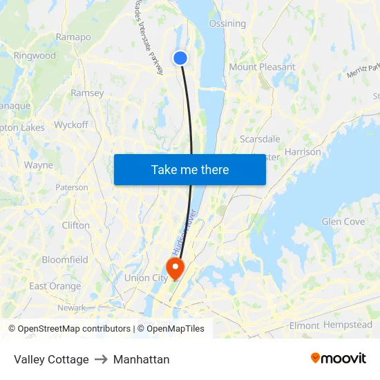 Valley Cottage to Manhattan map