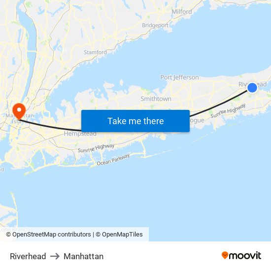 Riverhead to Manhattan map