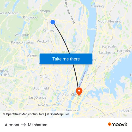 Airmont to Manhattan map