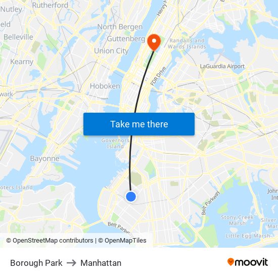 Borough Park to Manhattan map