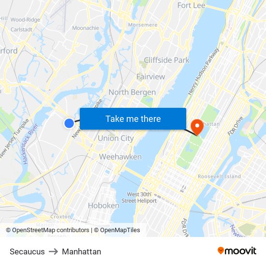 Secaucus to Manhattan map