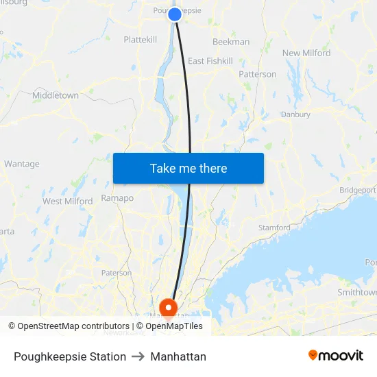 Poughkeepsie Station to Manhattan map