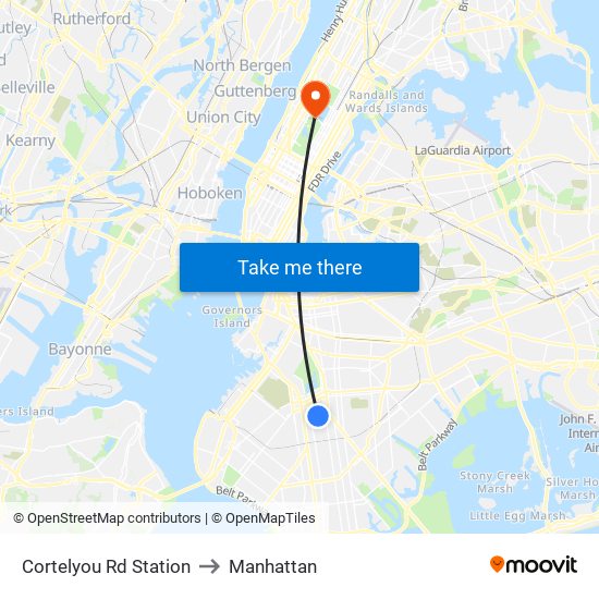 Cortelyou Rd Station to Manhattan map