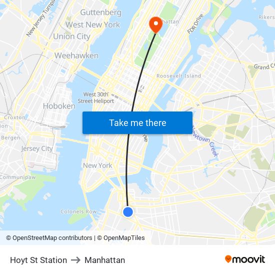 Hoyt St Station to Manhattan map