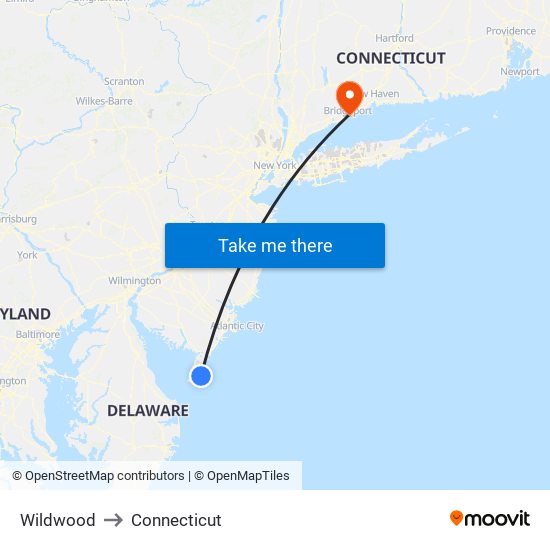 Wildwood to Connecticut map