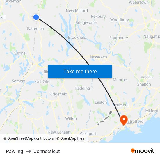 Pawling to Connecticut map
