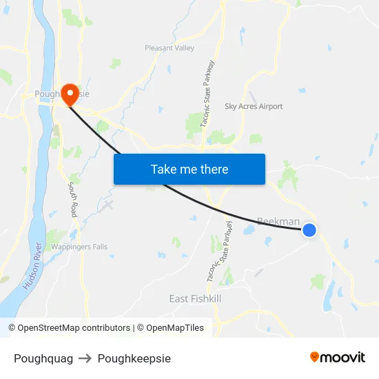 Poughquag to Poughkeepsie map