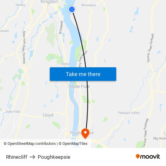 Rhinecliff to Poughkeepsie map