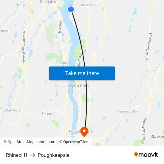 Rhinecliff to Poughkeepsie map
