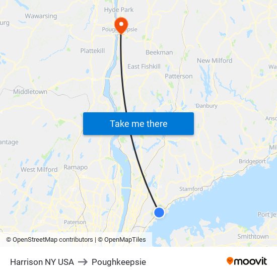 Harrison NY USA to Poughkeepsie map