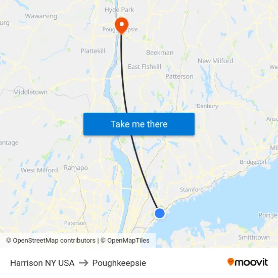 Harrison NY USA to Poughkeepsie map