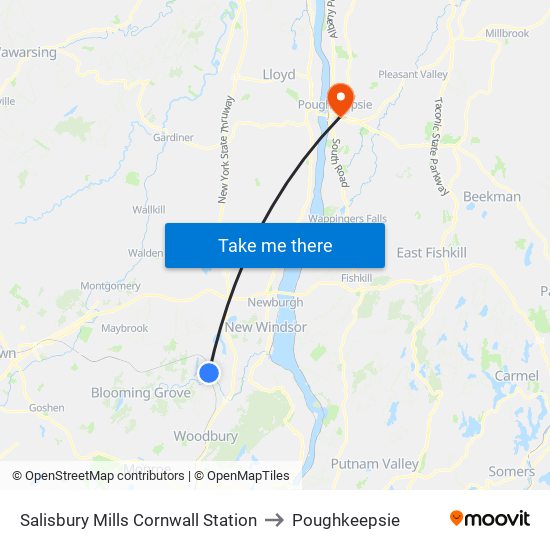 Salisbury Mills Cornwall Station to Poughkeepsie map