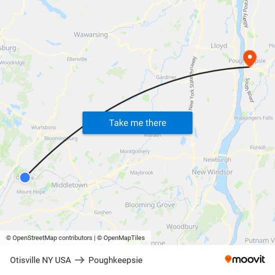 Otisville NY USA to Poughkeepsie map