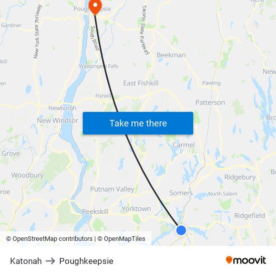 Katonah to Poughkeepsie map