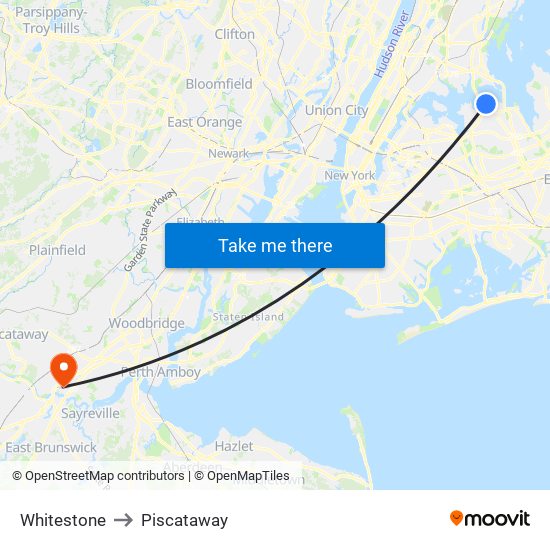 Whitestone to Piscataway map