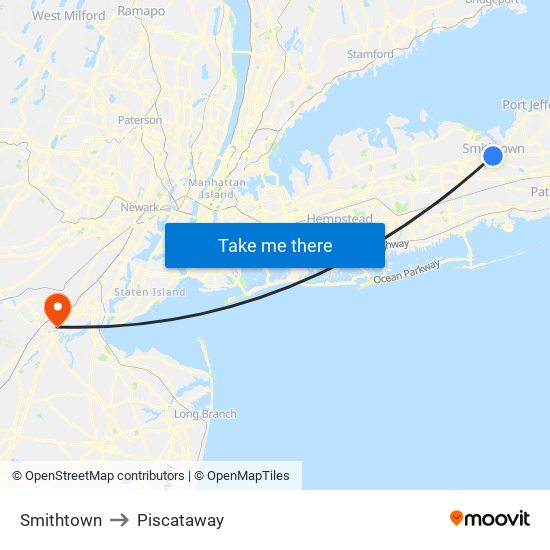 Smithtown to Piscataway map