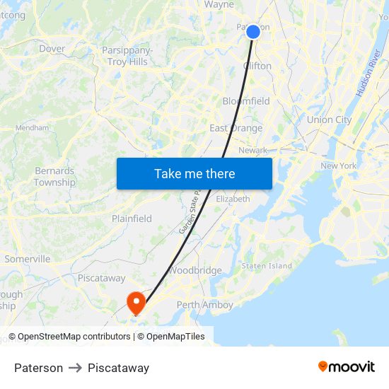 Paterson to Piscataway map